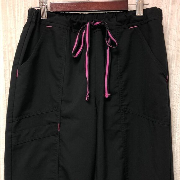 Scrubstar S Black four pocket w/pink trim details scrub bottom pants - Picture 1 of 14